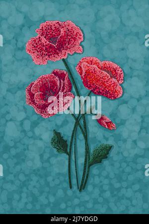 Red poppies on background. Bouquet of flowers. Stock Vector