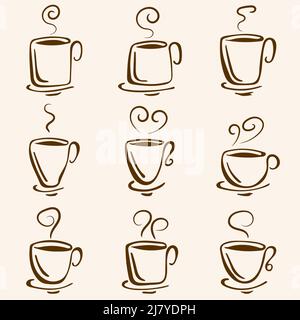Set of vector hand drawn Coffee Cup Doodles. Stock Vector