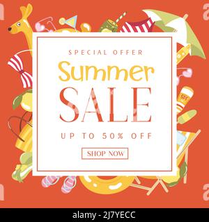 Summer super sale banner with sun umbrellas on background. Vector illustration template and banners, wallpaper, flyers, invitation, posters, brochure Stock Vector