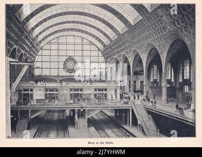 Illustration of the hall Metro Station Palais Royal in Paris 1900 Stock Photo