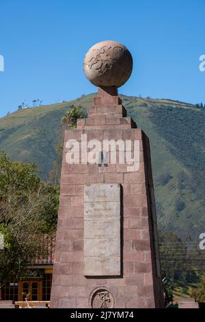 Ecuador, Quito, Ciudad Mitad del Mundo aka Middle of the World City. Equatorial Monument marking latitude 0. North view. Stock Photo