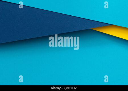 Abstract color papers geometry flat lay composition background with blue and yellow tones Stock Photo