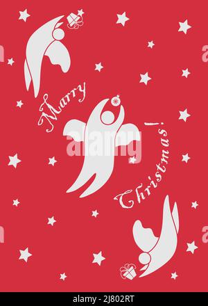 Merry Christmas greeting card. White angels  Stock Vector