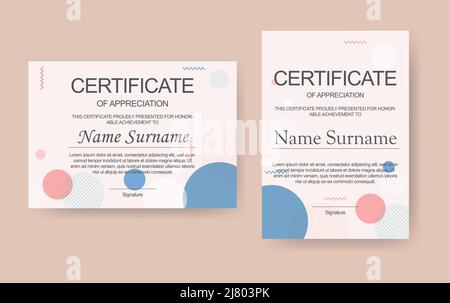 Certificate of appreciation template, gold and blue color Stock Vector