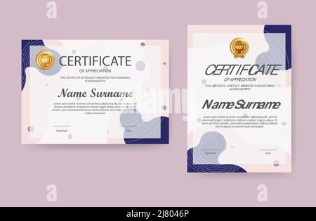 Certificate of appreciation template, gold and blue color Stock Vector