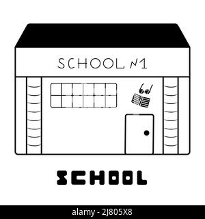 School building, black and white illustration Stock Vector