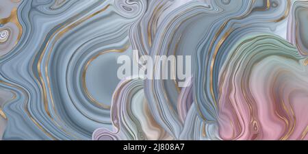 Abstract Marble Swirls Background - Fluid marbling effect with subtle gold veining accents Stock Photo