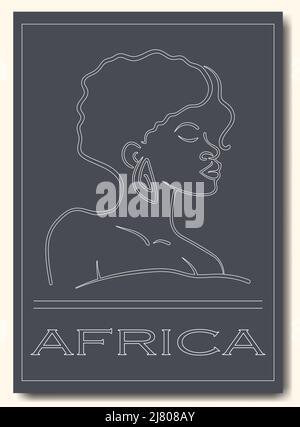 African woman portrait line drawing black poster Stock Vector