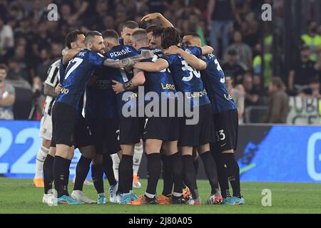 Stadio Olimpico, Rome, Italy. 11th May, 2022. Coppa Italia football final, Juventus versus Inter Milan; Nicol&#xf2; Barella of Inter celebrating after scoring his goal for 0-1 in the 6th minute Credit: Action Plus Sports/Alamy Live News Stock Photo
