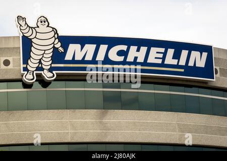 Michelin tire sign on corporate headquarters in Greenville SC Stock Photo