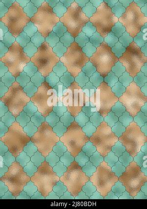 Damask beautiful background turquoise blue gold trendy seamless pattern. Wallpaper, wrapping paper, fabric. Seamless design. Illustration Stock Photo