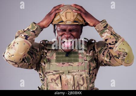 america african man crying sorrow mourning bombing in studio shoot Stock Photo