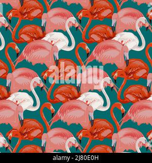 Bright pattern with different flamingos. Flamingo. Stock Vector