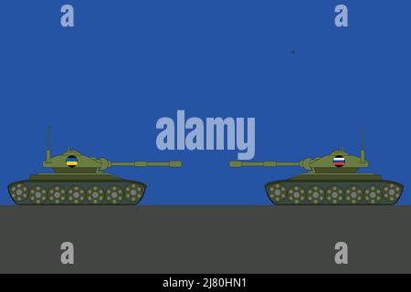 Ukrainian vs Russian tank - Russo-Ukrainian war conflict vector illustration Stock Vector
