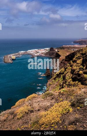 Aerial view of Agaete harbour, Gran Canaria, Canary Islands, Spain Stock Photo