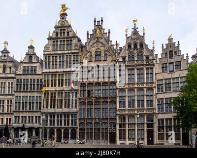 Guild houses at Grote Markt - Large market in Antwerp, Belgium, Europe Stock Photo