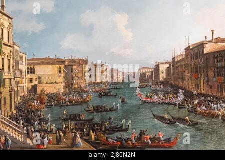 Painting titled 'A Regatta on The Grand Canal' by Italian Artist Canaletto dated 1740 Stock Photo