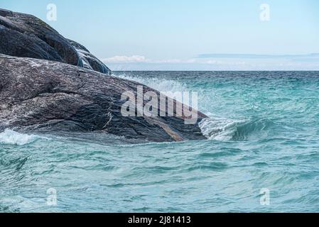 Rocky promontory in Superior Lake Park. Canada Stock Photo