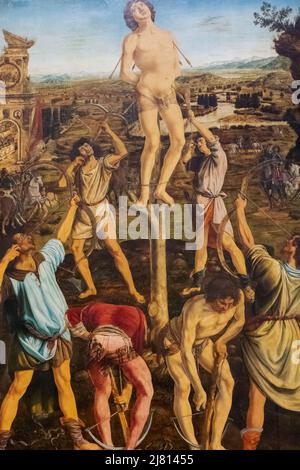 Painting titled 'The Martyrdom of Saint Sebastian' by Italian Artists Antonio and Piero del Pollaiuolo dated 1475 Stock Photo