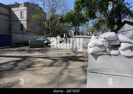 Odessa, Ukraine. 06th May, 2022. Concrete barricades and sandbags on the background of the Holy Archangel-Michael Convent. (Photo by Viacheslav Onyshchenko/SOPA Images/Sipa USA) Credit: Sipa USA/Alamy Live News Stock Photo