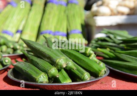 A large colorful fresh produce market in chaoyangmen, Beijing, China. Stock Photo