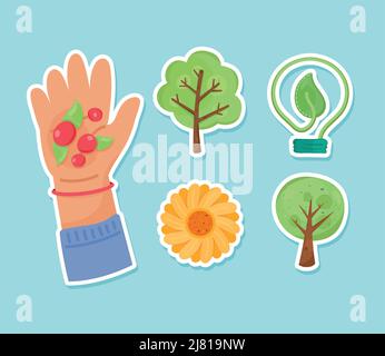 five save the planet set icons Stock Vector