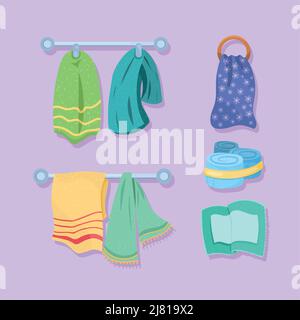 seven towels bathroom set icons Stock Vector