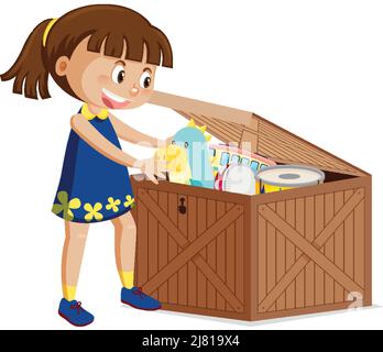 A girl putting her toy into the box illustration Stock Vector