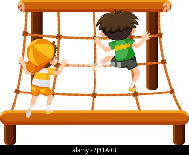 Children climbing on rope wall illustration Stock Vector