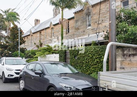Stone terrace houses in High Street, Waverly are some of the oldest (1890) remaining buildings in the Waverley Council area in Sydney, Australia Stock Photo