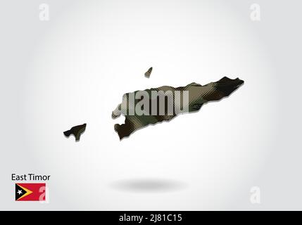east Timor map with camouflage pattern, Forest - green texture in map. Military concept for army, soldier and war. coat of arms, flag. Stock Vector