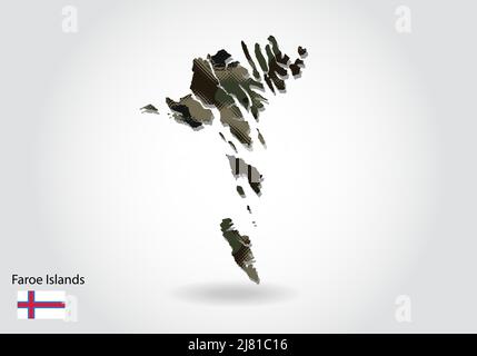 faroe Islands map with camouflage pattern, Forest - green texture in map. Military concept for army, soldier and war. coat of arms, flag. Stock Vector