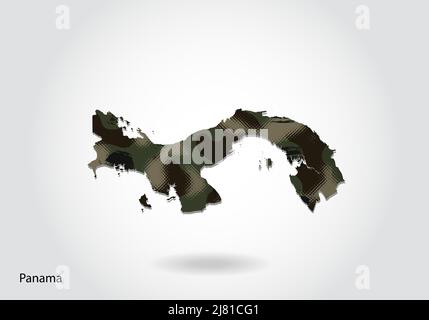 Panama map with camouflage pattern, Forest - green texture in map. Military concept for army, soldier and war. coat of arms, flag. Stock Vector