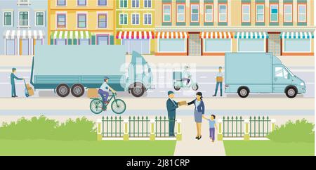 Delivery, delivery logistics, parcel messengers. Suppliers illustration, Stock Vector