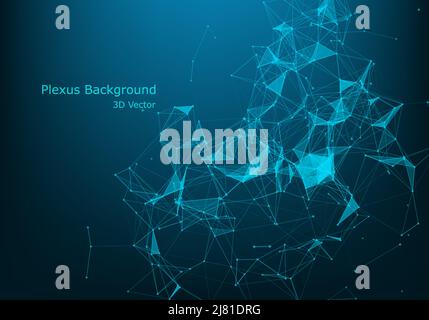 Connected polygons plexus vector geometric background can be used for scientific or technology presentations as molecule and communication concept. Di Stock Vector