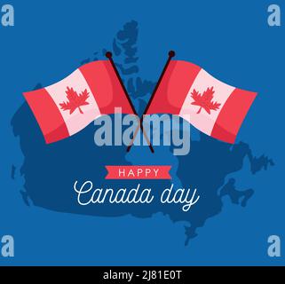 canada day lettering with flags poster Stock Vector