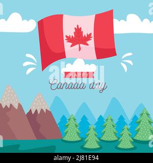 canada day lettering with flag poster Stock Vector