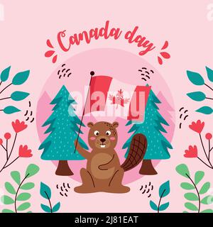 canada day lettering with squirrel poster Stock Vector