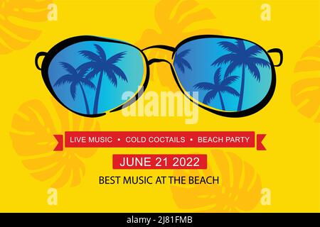 Summer party poster with summer tropical element background. Stock Vector