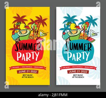 Summer party poster with summer tropical element background. Stock Vector