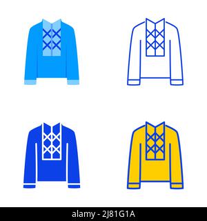 Ukrainian national shirt icon set in flat and line style. Embroidery, vyshyvanka. Vector illustration. Stock Vector