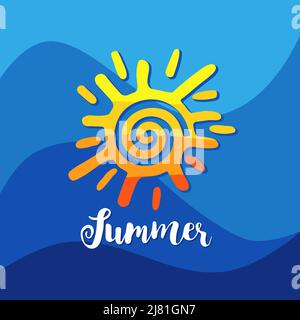 Creative kids sun logo. Phrase Summer and sun symbol. Vector illustration Stock Vector
