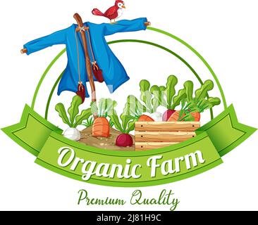 Logo design with word organic farm illustration Stock Vector