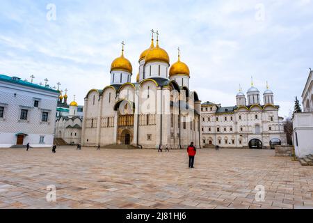 Moscow, Russia - April 10, 2022: Inside the Kremlin's wall - Ivan the Great Bell Tower in Moscow, Russia Stock Photo