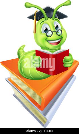 Caterpillar Book Worm Reading Cartoon Stock Vector