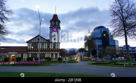 A view of the information centre site in Rotorua, a geothermal tourist destination in New Zealand Stock Photo