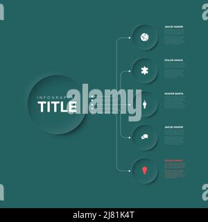 Vector multipurpose Infographic template with title in big circle and five smaller button options. Multipurpose Infochart with teal and red colors. In Stock Vector