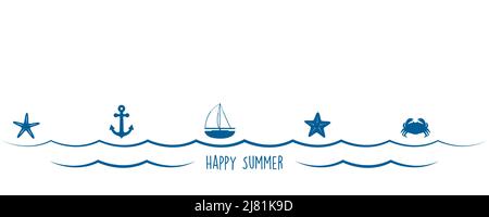 summer holiday marine design banner sea boat shell starfish ancher Stock Vector