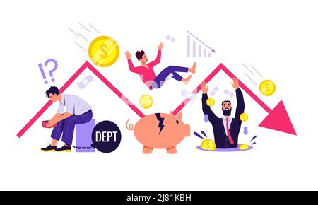 Cost reduction concept with businessman character and down arrow symbol ...