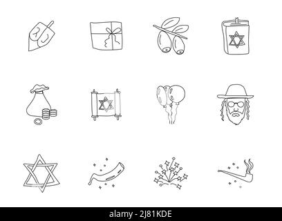 hanukkah doodles isolated on white. Stock Vector